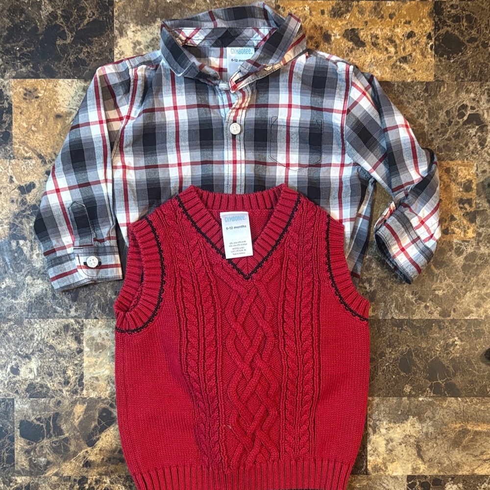 Gymboree Red Vest and Plaid Shirt Set
